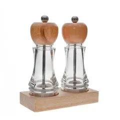 Млин для солі та перцю на дерев'яній підставці подвійний