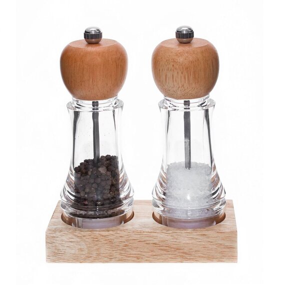 Млин для солі та перцю на дерев'яній підставці подвійний, зображення 4