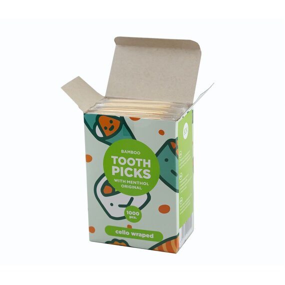 Зубочистки бамбукові з ментолом в індивідуальній целофановій упаковці 1000 шт, зображення 2