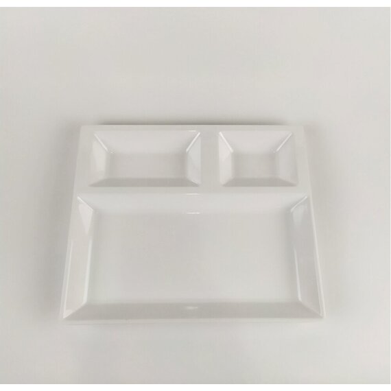 Блюдо для подачі з меламіну трисекційне біле 27×22,5×2,5 см, зображення 6