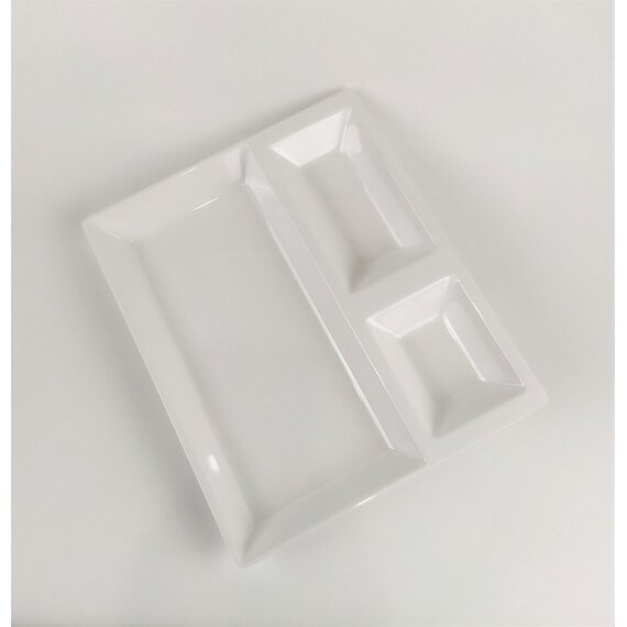 Блюдо для подачі з меламіну трисекційне біле 27×22,5×2,5 см, зображення 5