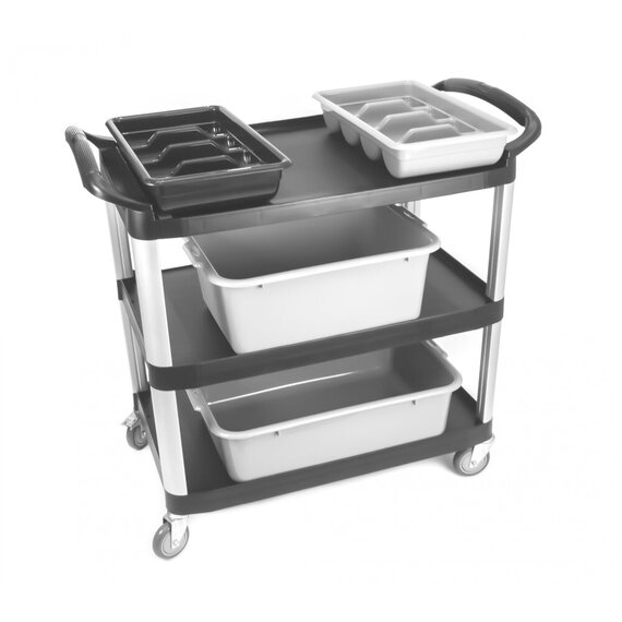 Сервисная тележка для кафе, бара, ресторана профи (черные полки,материал АВС),(98×53×93 см), изображение 7