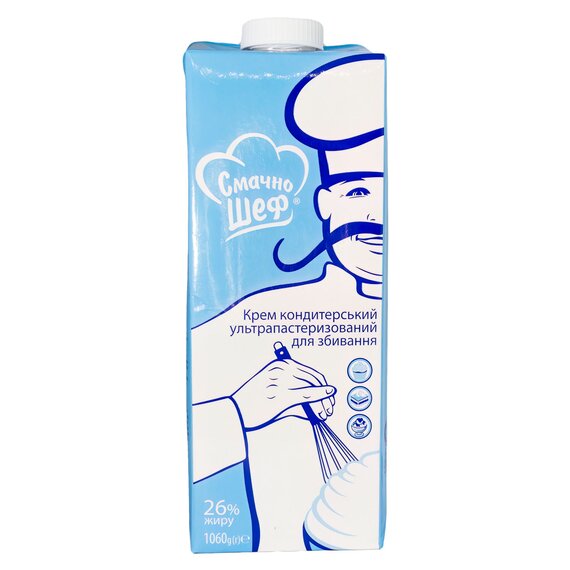 Крем для взбивания кондитерский Смачно Шеф, 26%, 1 кг, изображение 2 Крем для взбивания кондитерский Смачно Шеф, 26%, 1 кг, изображение 2