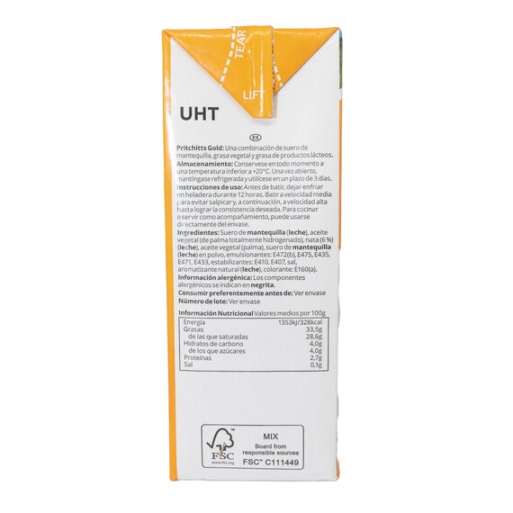 Сливки животно-растительные Pritchitts Gold 33,5% 1 л, изображение 3