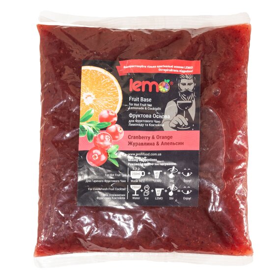Основа для лимонаду та чаю (фруктове пюре) Lemo Журавлина-Апельсин 1 кг, зображення 2