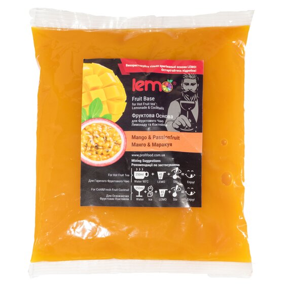 Основа для лимонаду та чаю (фруктове пюре) Lemo Манго-Маракуя 1 кг, зображення 2
