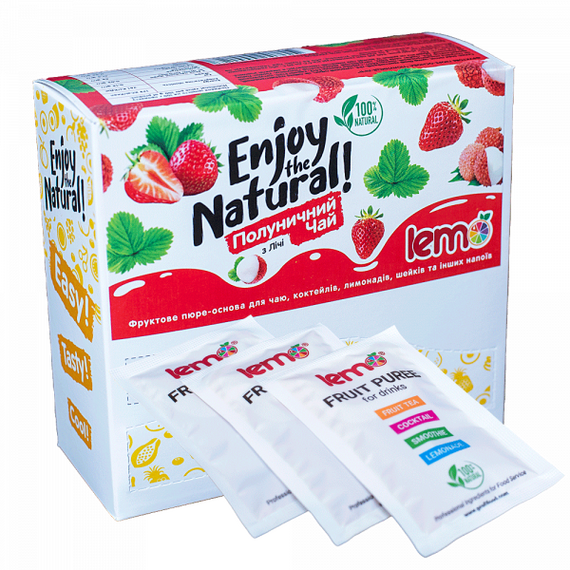 Основа для лимонада и чая (фруктовое пюре) Lemo Личи-Клубника порционное 15x45 г, изображение 2