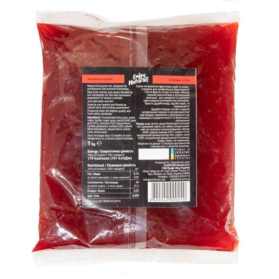 Основа для лимонаду та чаю (фруктове пюре) Lemo Полуниця-Лічі 1 кг, зображення 3