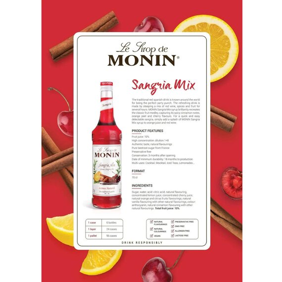 Сироп Monin Сангрия(красные ягоды, цедра,ваниль и специи) 700 мл, изображение 2