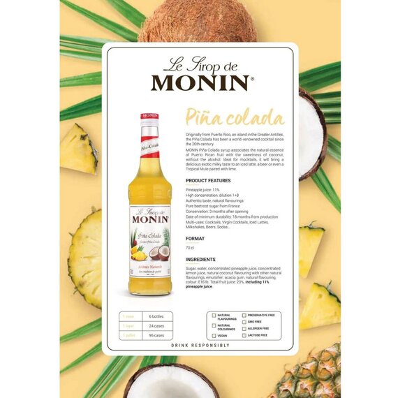 Сироп Monin Пина Колада 700 мл, изображение 4 Сироп Monin Пина Колада 700 мл, изображение 4
