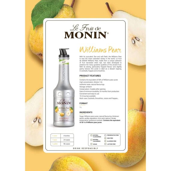 Пюре Monin Груша 1 л, зображення 4 Пюре Monin Груша 1 л, зображення 4