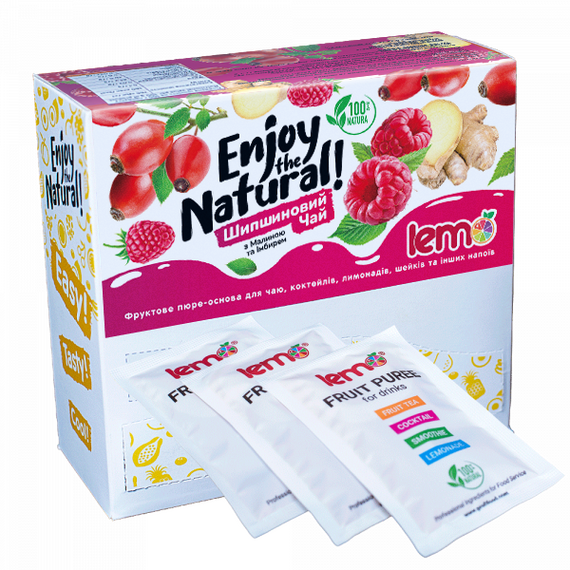 Основа для лимонаду та чаю (фруктове пюре) Lemo Шипшина-Малина-Імбир порційне 15x45 г, зображення 2