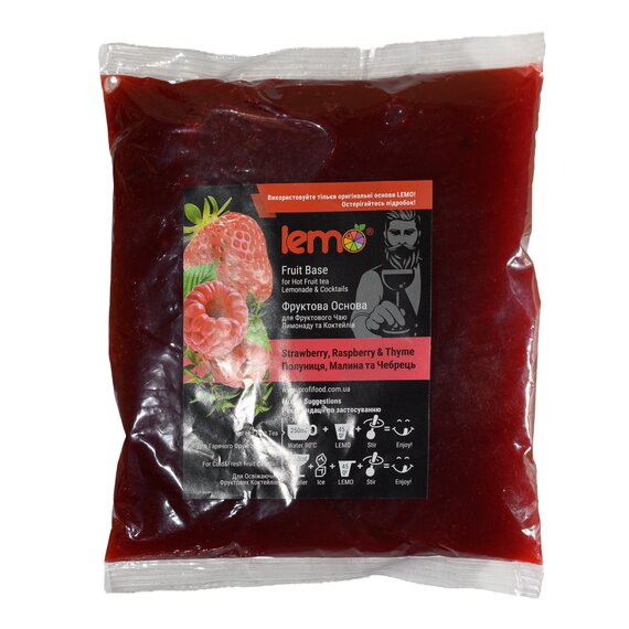 Основа для лимонаду та чаю (фруктове пюре) Lemo Полуниця-Малина-Чебрець 1 кг, зображення 2