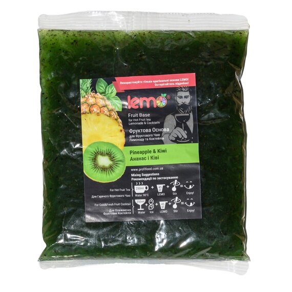 Основа для лимонаду та чаю (фруктове пюре) Lemo Ананас-Ківі-Базилік 1 кг, зображення 2