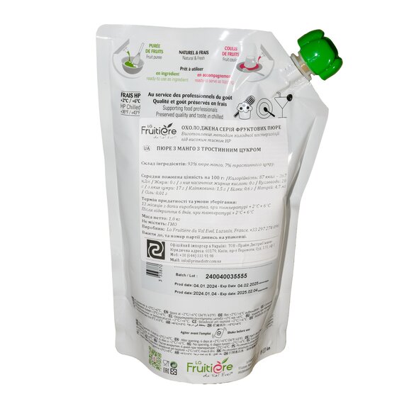 Пастеризоване пюре La Fruitière Манго 1 кг, зображення 2