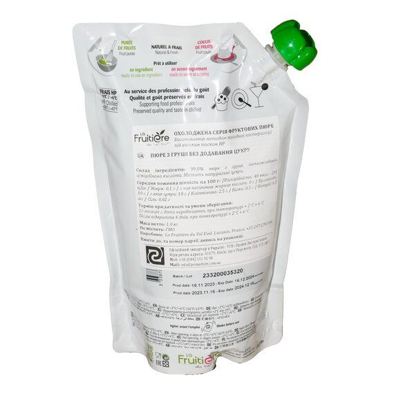 Пастеризоване пюре La Fruitière Груша 1 кг, зображення 2