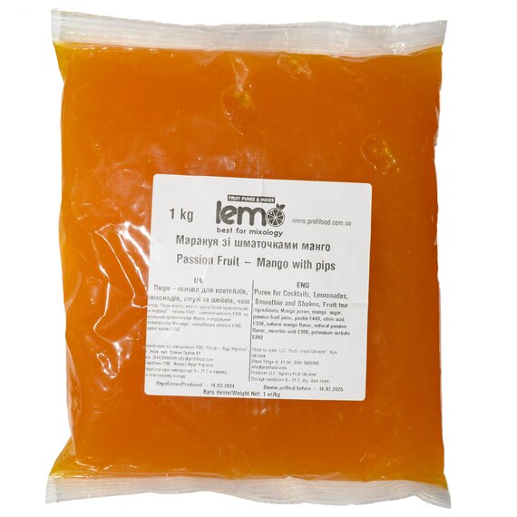 Основа для лимонаду та чаю (фруктове пюре) Lemo Манго зі шматочками та Маракуєю 1 кг, зображення 2