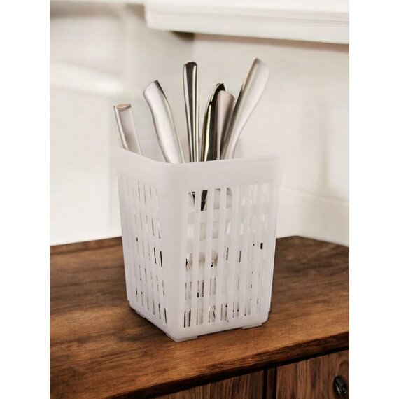 Підставка для столових приладів з поліпропілену квадратна біла 10,5х10,5х13,5 см, изображение 2