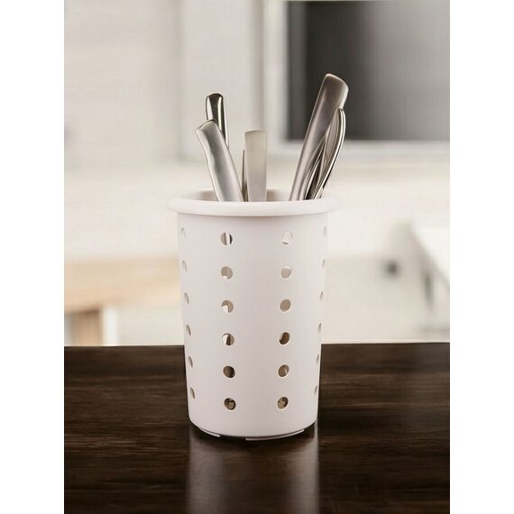 Підставка для столових приладів з поліпропілену кругла біла 14,5х11 см, изображение 2