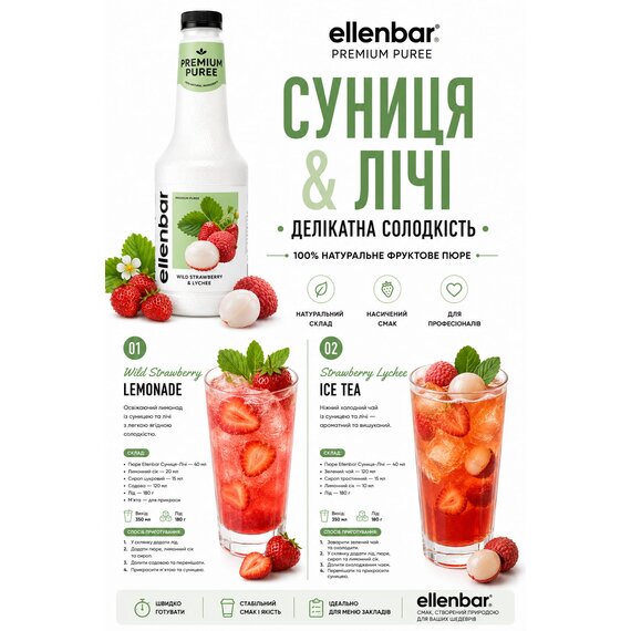 Пюре-основа Ellenbar Земляника-личи для напитков 900 г, изображение 5