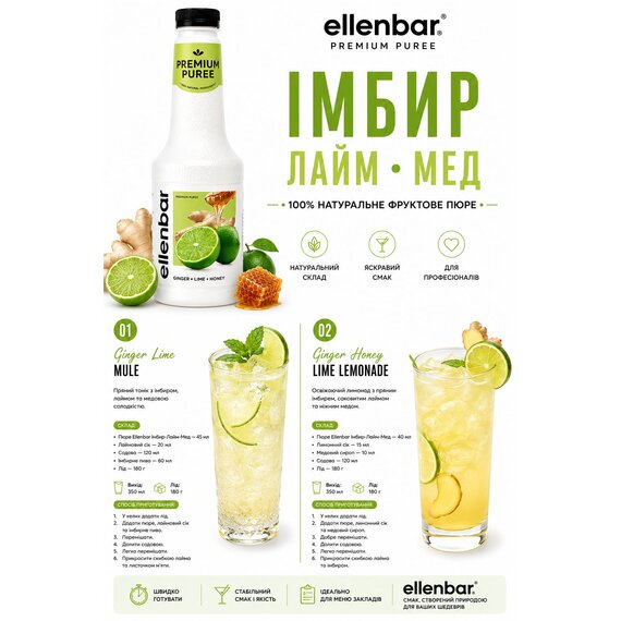 Пюре-основа Ellenbar Имбирь-лайм-мед для чая 900 г, изображение 2
