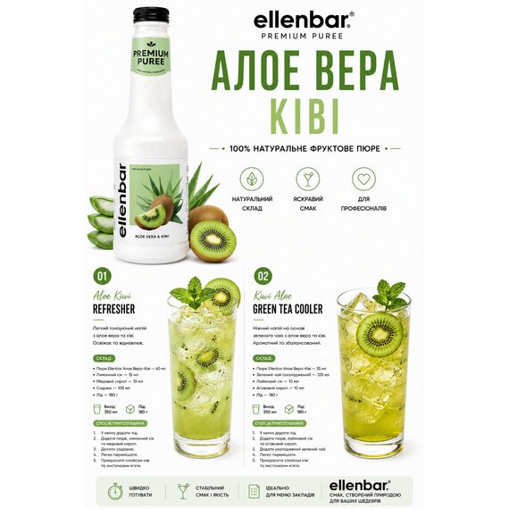 Пюре-основа Ellenbar Алоэ вера-Киви для лимонада 900 г, изображение 5