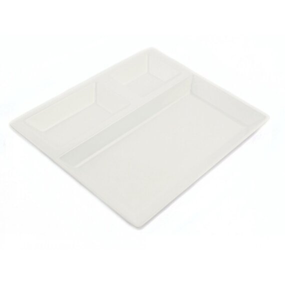 Блюдо для подачі з меламіну трисекційне біле 27×22,5×2,5 см, зображення 2