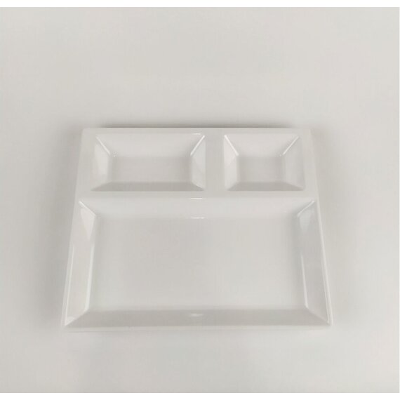 Блюдо для подачі з меламіну трисекційне біле 27×22,5×2,5 см, зображення 4